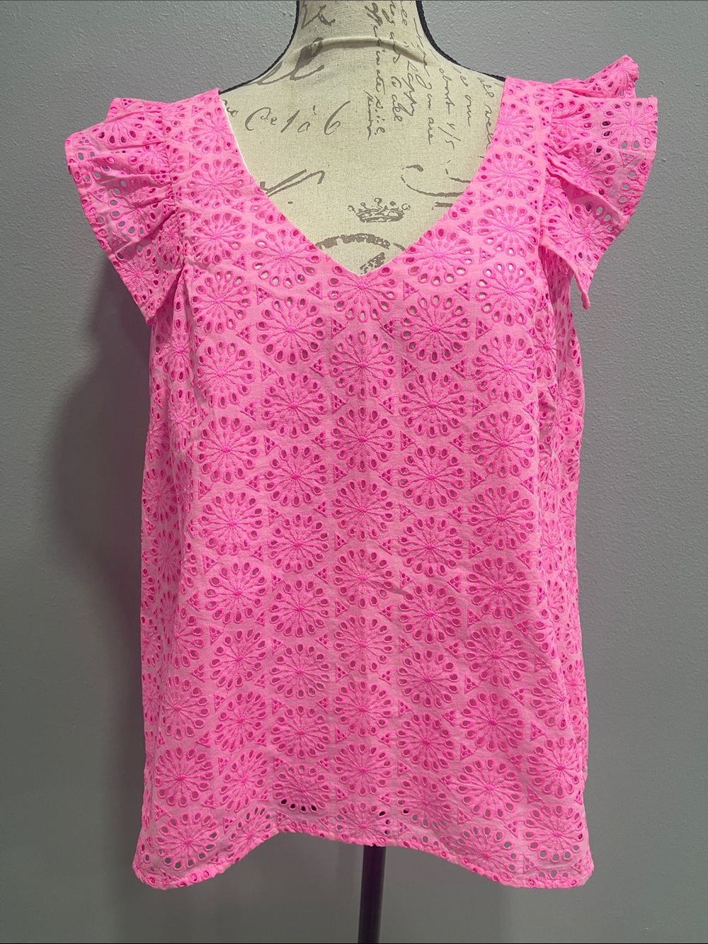 Lilly Pulitzer Pink Eyelet Flutter Sleeve V-Neck Top